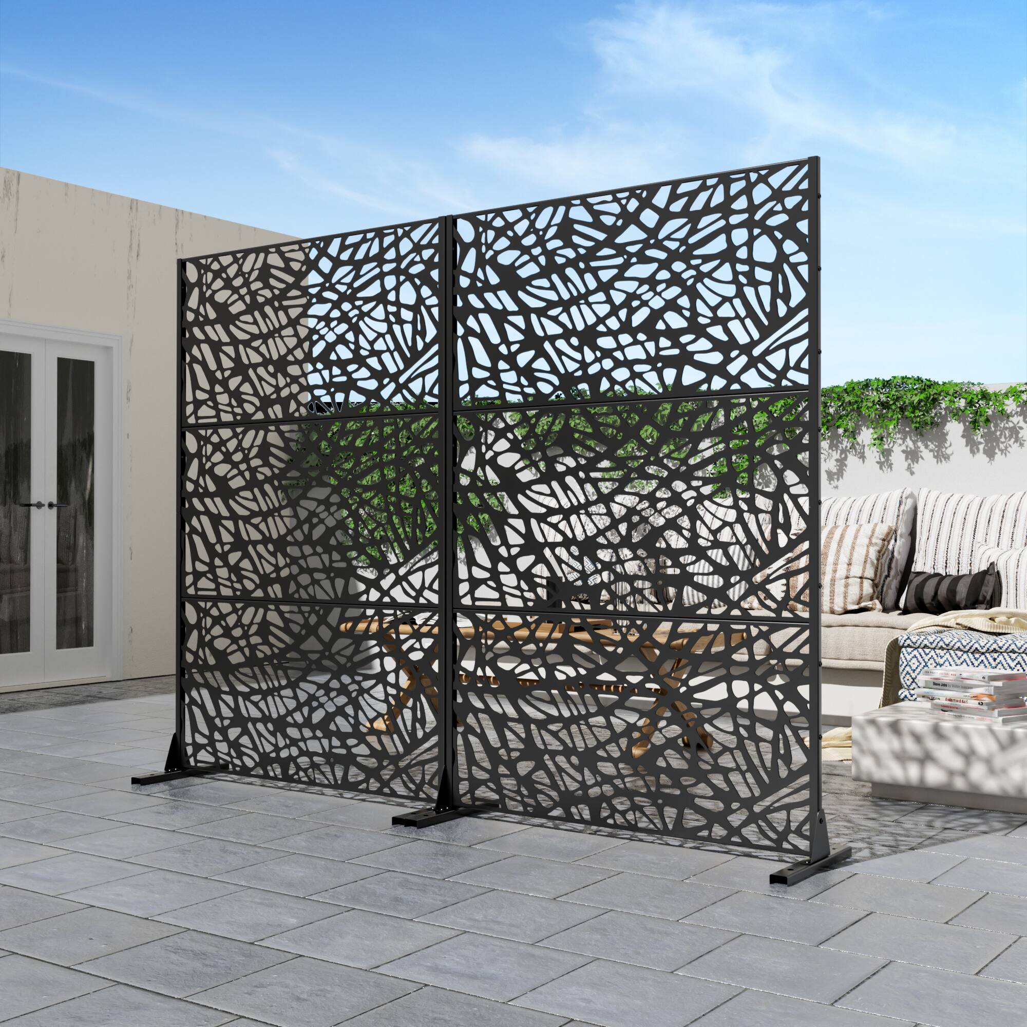 Alt View 1. PexFix - 72 in. x 47 in. Net Pattern Metal Outdoor Privacy Screen & Panels, Freestanding Garden Divider Fence - Black.