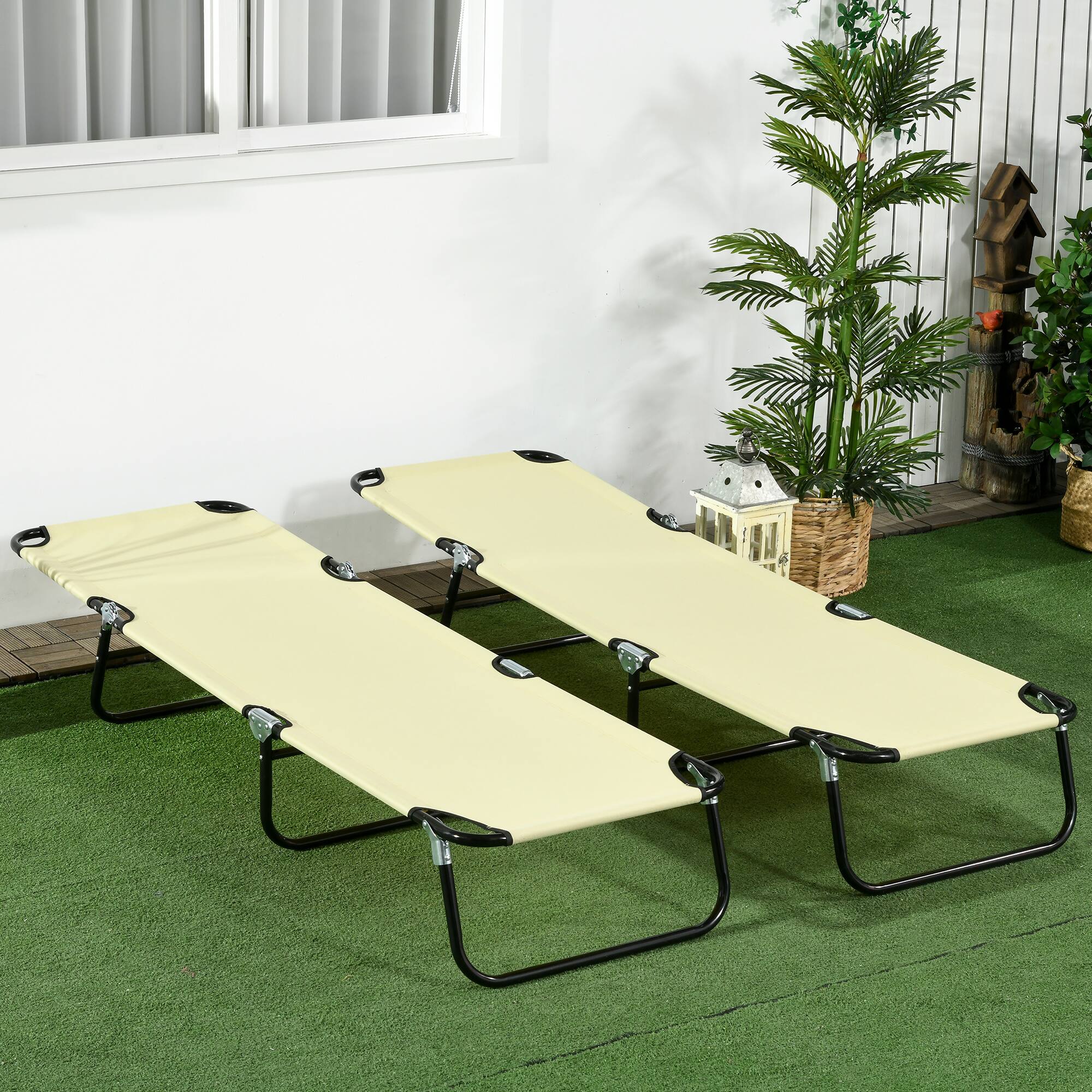 Alt View 8. Outsunny - Piece Folding Chaise Lounge Pool Chairs, Outdoor Sun Tanning Chairs , Steel Frame for Beach, Yard - Beige.