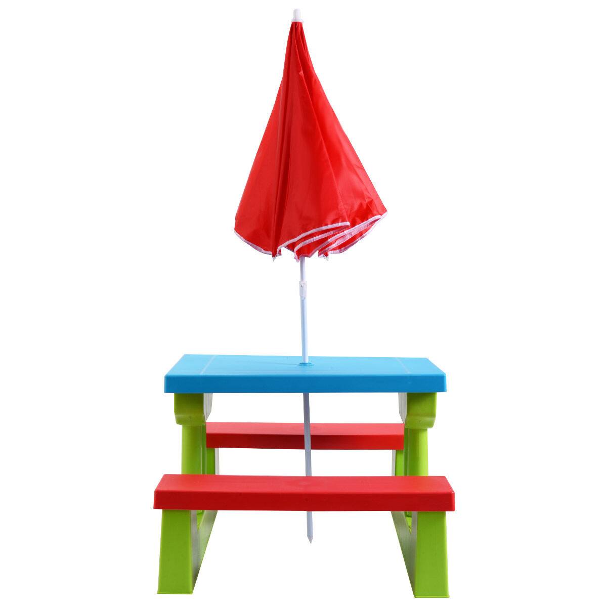 Alt View 7. Costway - Costway 4 Seat Kids Picnic Table with Umbrella Garden Children Bench Outdoor PP - Green,Red,Blue.