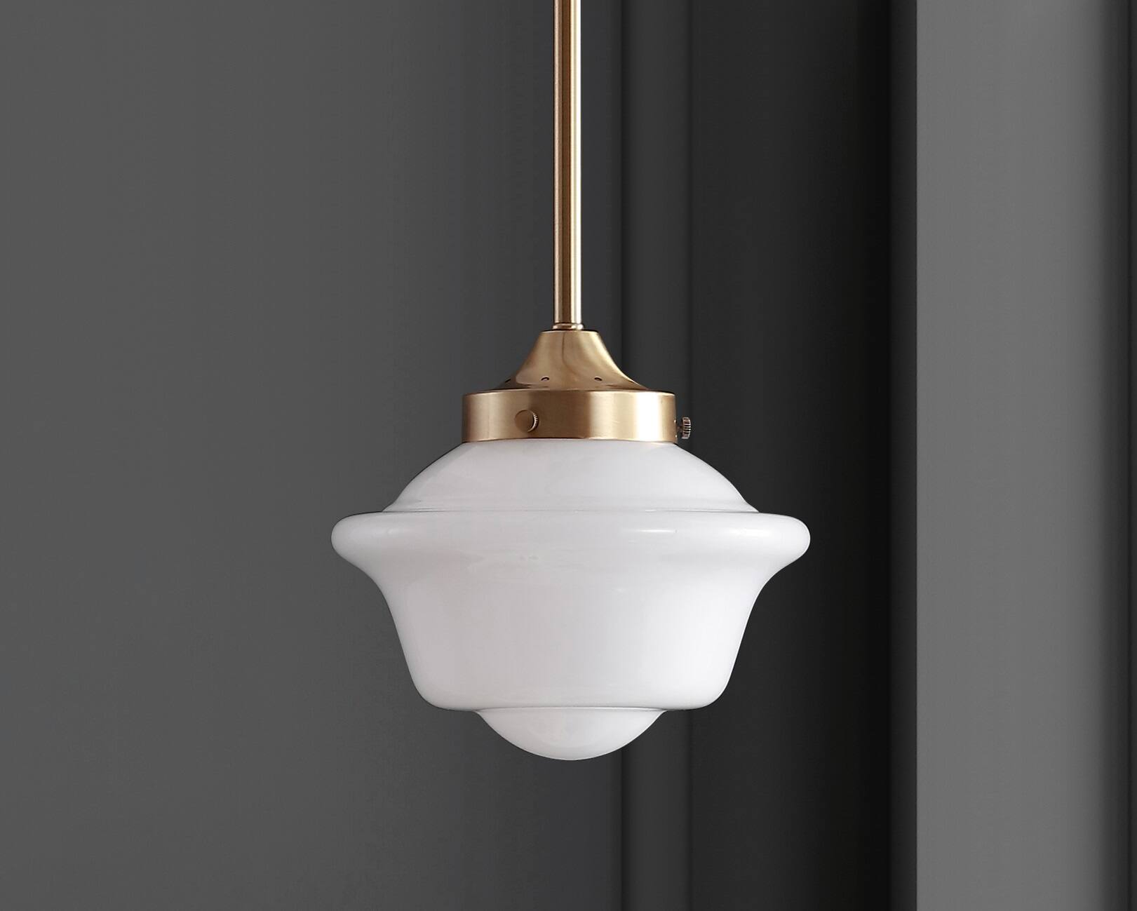 Alt View 9. Jonathan Y - Kurtz 7.2" Adjustable Drop Metal/Glass LED Pendant, Brass Gold - Brass Gold/White.