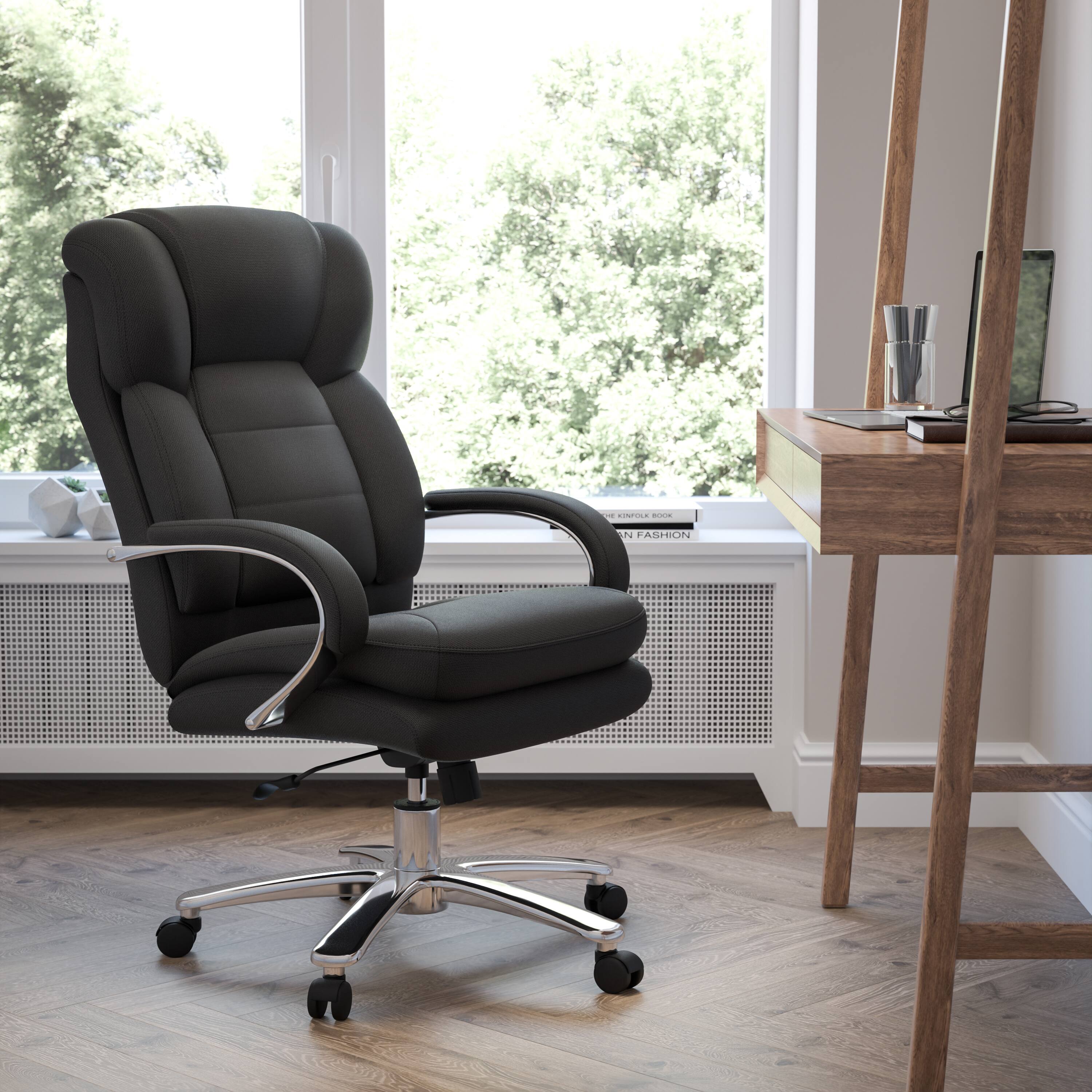 Alt View 1. Emma + Oliver - 24/7 500 lb. Big & Tall Executive Swivel Ergonomic Office Chair with Loop Arms - Black Fabric.