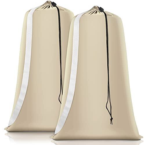 Front. Vulpecula Spade - Heavy Duty Laundry Bag 2 Pack XL Nylon Laundry Bags with Straps, Washable Large Dirty Clothes Organizer with Drawstring - ‎Beige.