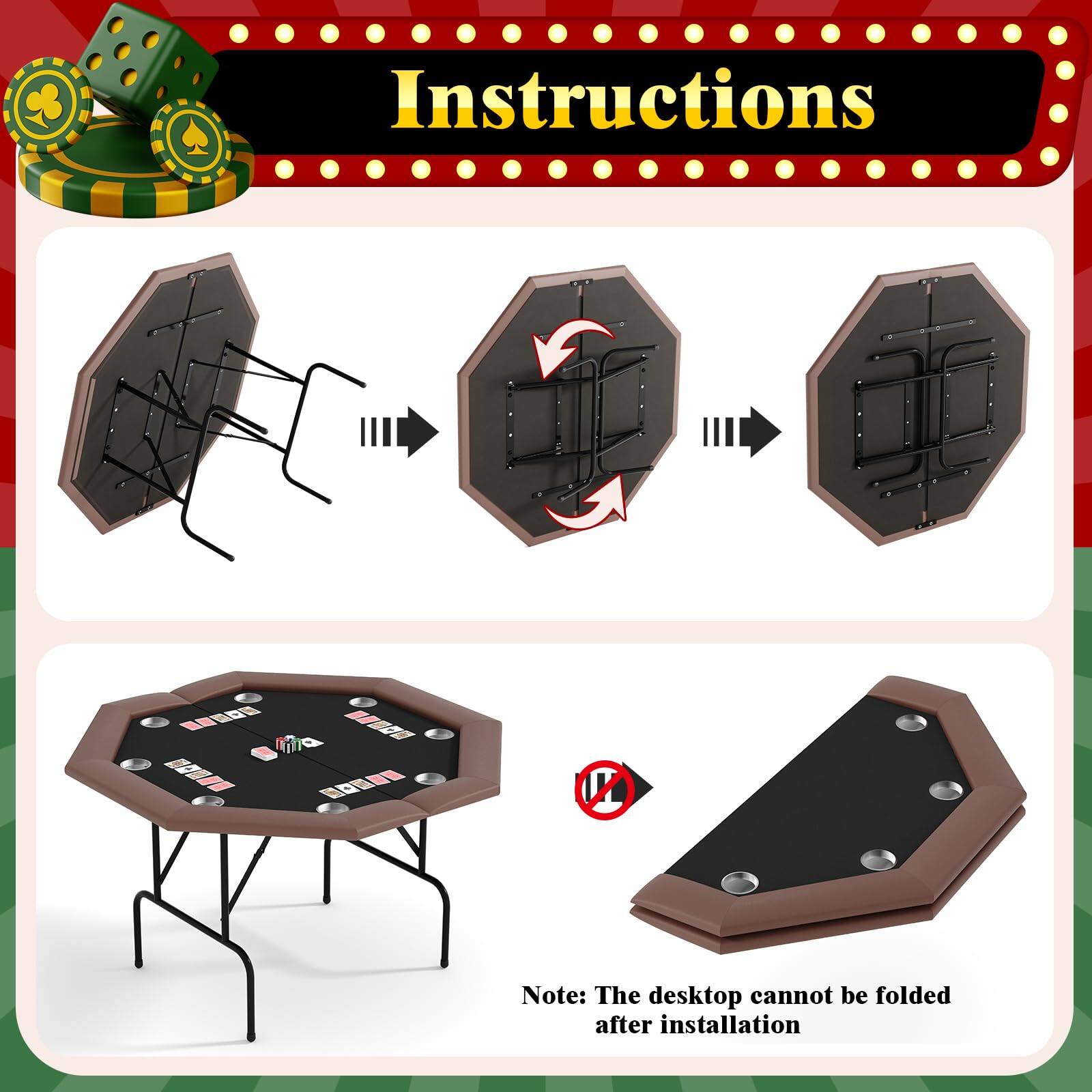 Instructions

Note: The desktop cannot be folded after installation