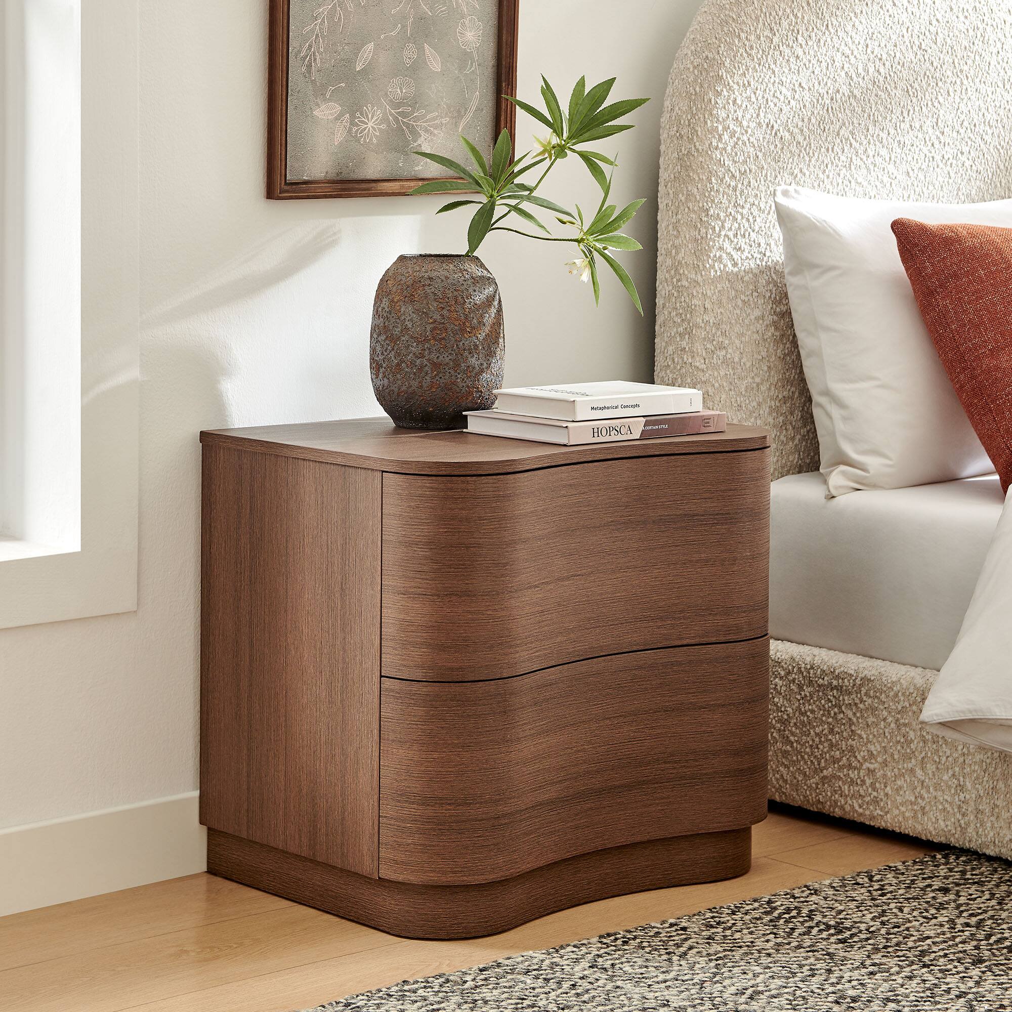 Mirae 2-Drawer Curved Nightstand by Modway - Brushed Brown Oak