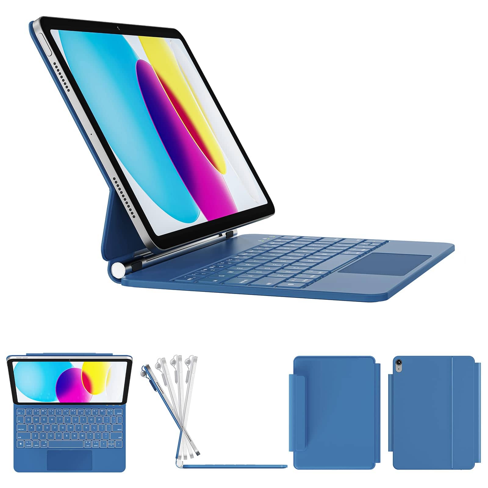 Pacoar Cade - For Ipad 11th(a16 2025)/10th Generation Case With Magic 2022 Springy Backlit Keys Stain-resistant Surface Multi-touch - Steel Blue