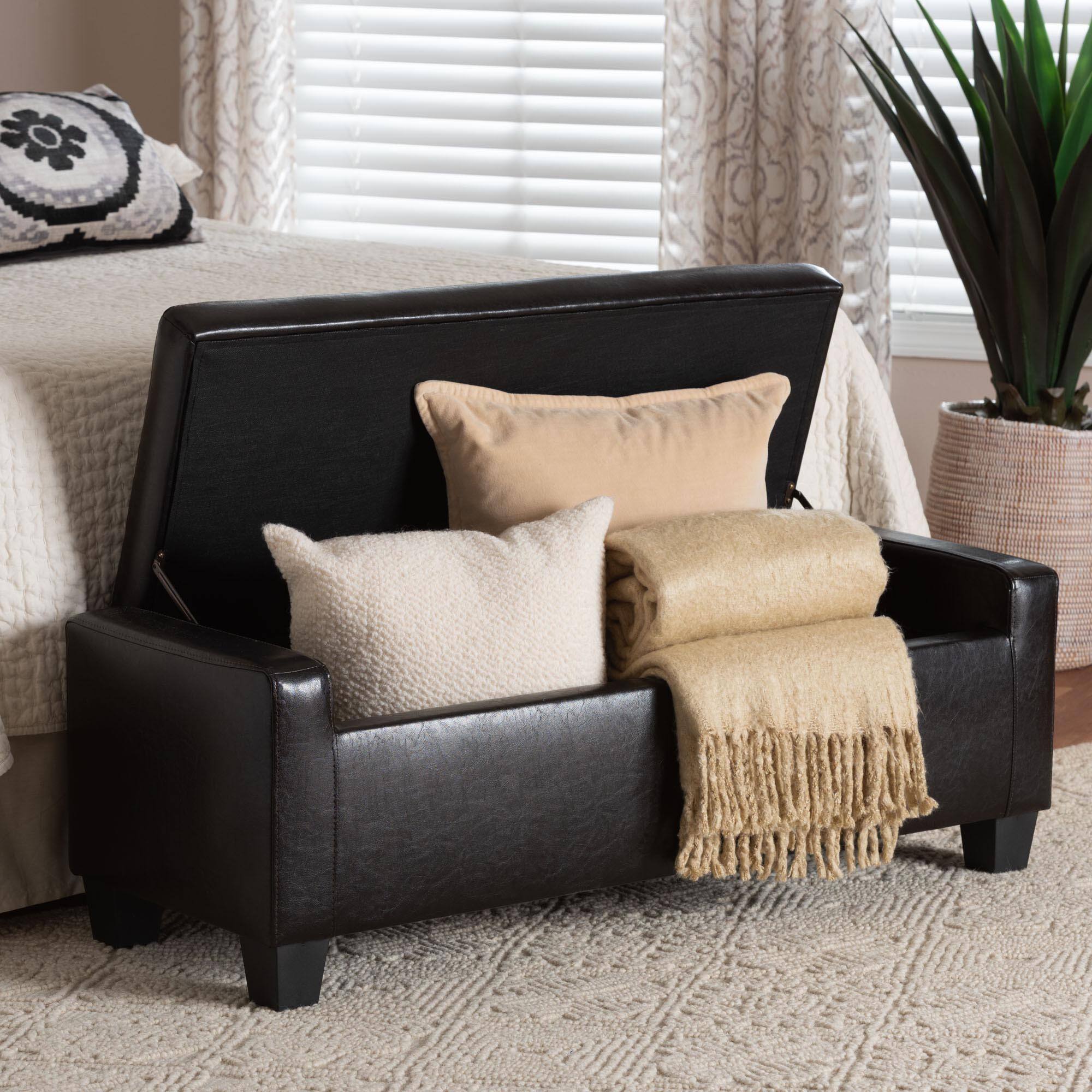 Angle. Baxton Studio - Manchester Ottoman - Dark Brown.