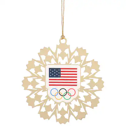 Front. Honav - Team USA Flag & Rings Ornament - Gold.