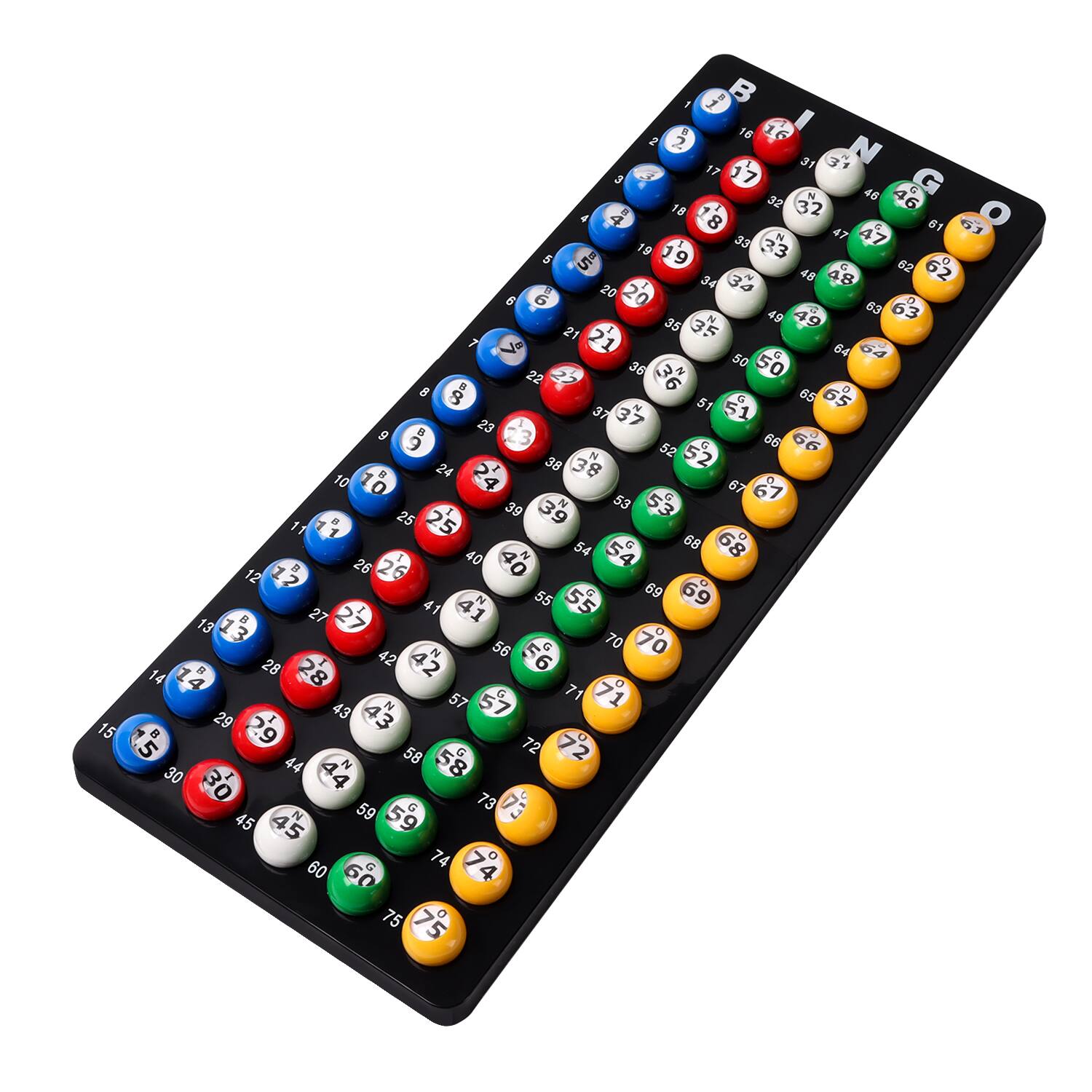 Front. GSE Games & Sports Expert - Bingo Game Master Board and 7/8" Multi-Color Plastic Bingo Balls with Easy Read Window (Black).