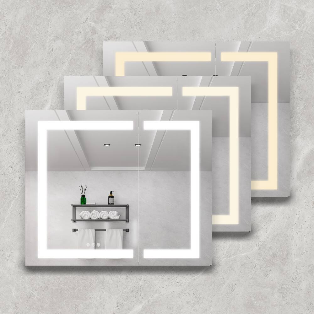 Alt View 8. Boyel Living - 36x30 Inch Medicine Cabinet with LED Vanity Mirror Double Door Anti Fog Recessed or Surface Mount - Silver.