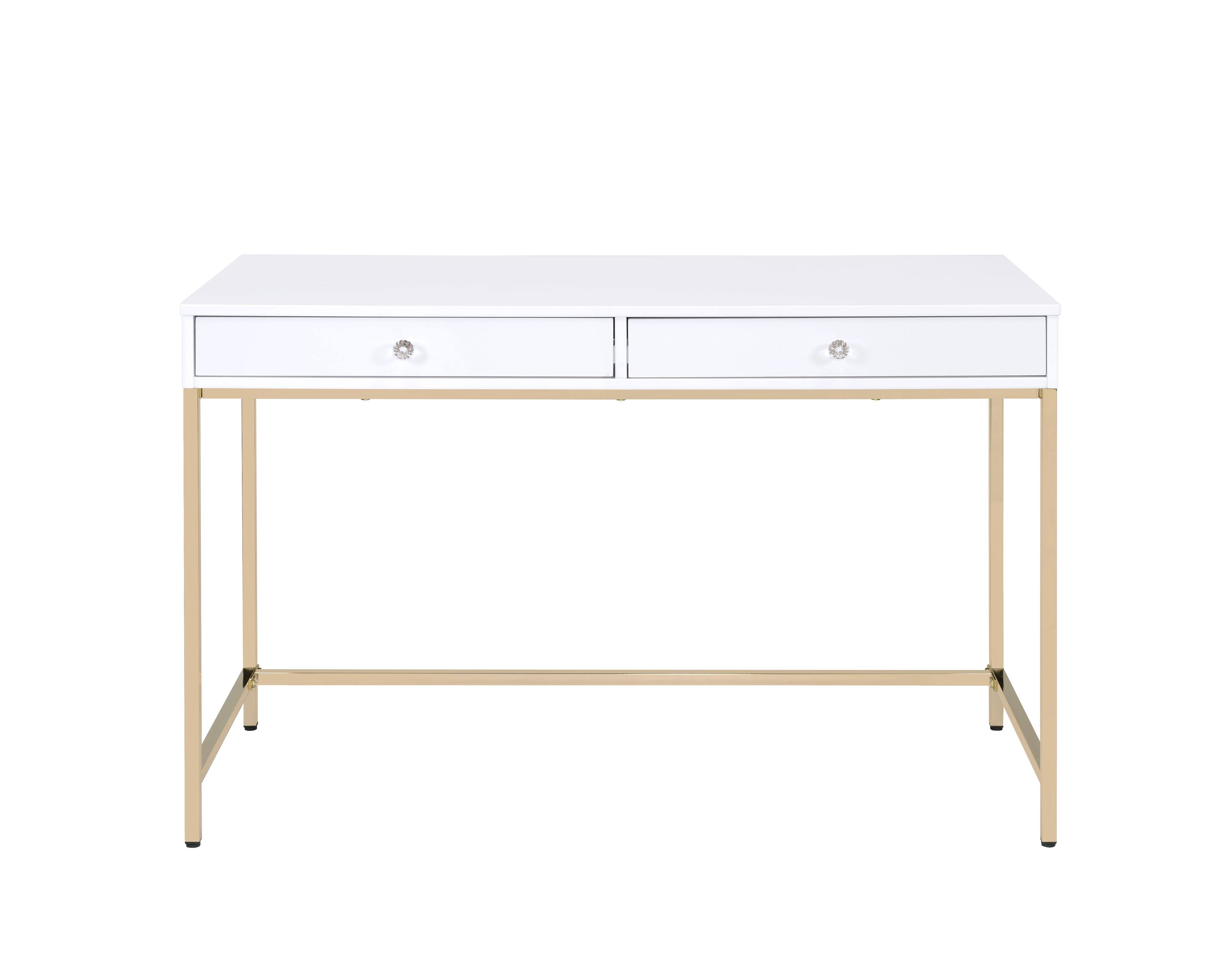 Alt View 1. TinyHomie - Ottey White High Gloss and Gold Finish Writing Desk - White.