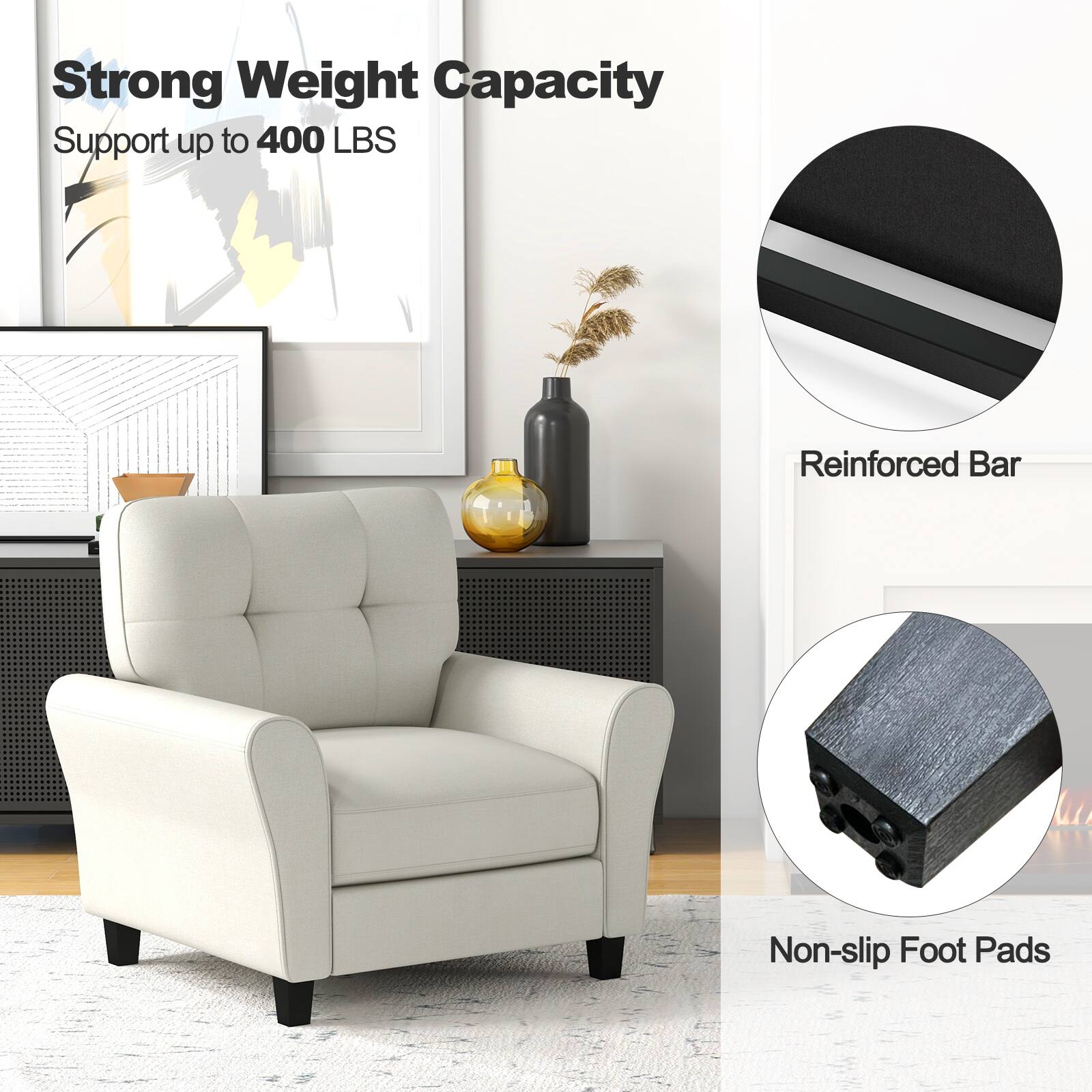 Strong Weight Capacity, Support up to 400 LBS, Reinforced Bar, Non-slip Foot Pads