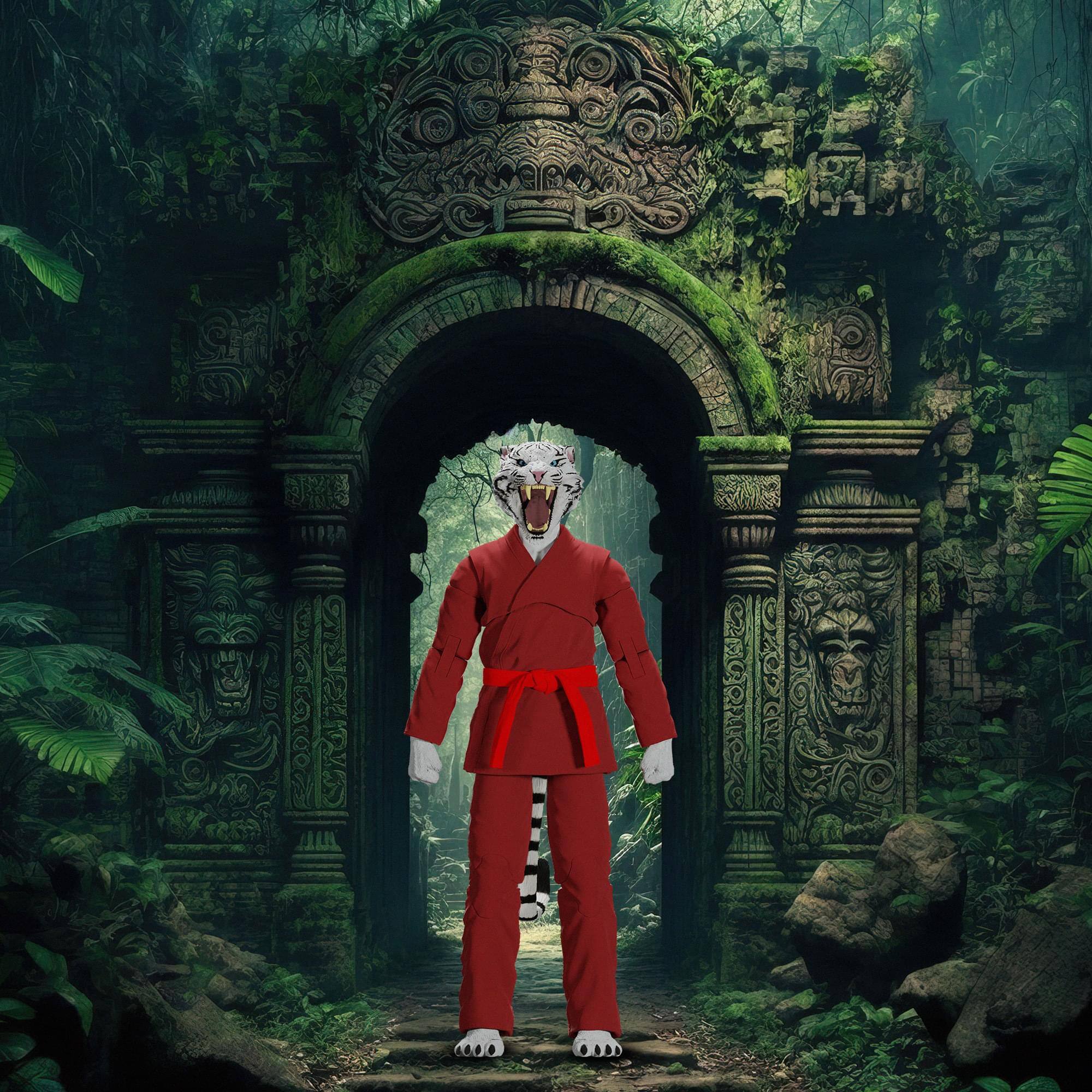 Alt View 3. Icon Heroes - Zoo Jitsu Fighters 6 Inch Action Figure | Taj the White Tiger with Red Gi - Red.