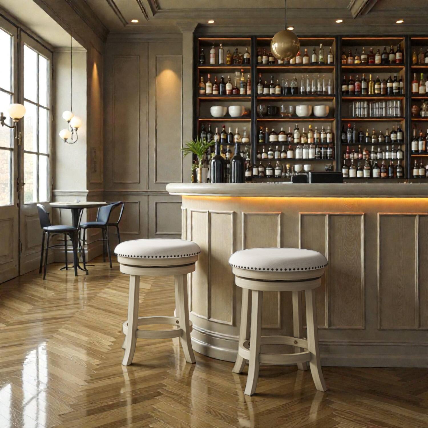 Hivvago - Set of 2 Wooden Swivel Counter Stools with 24 Inch Seat Height - Beige