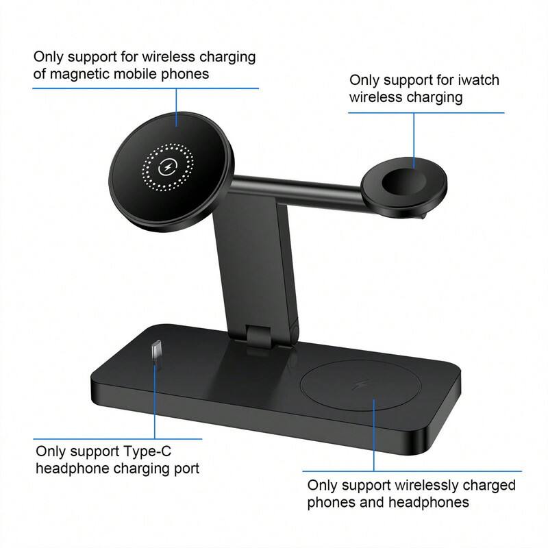 Only support for wireless charging of magnetic mobile phones  
Only support for iwatch wireless charging  
Only support Type-C headphone charging port  
Only support wirelessly charged phones and headphones