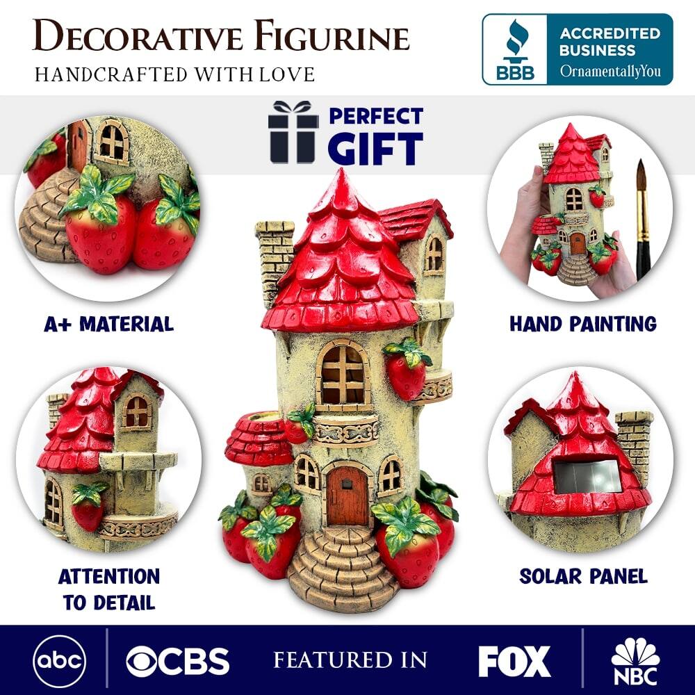 DECORATIVE FIGURINE  
HANDCRAFTED WITH LOVE  

PERFECT GIFT  

A+ MATERIAL  
ATTENTION TO DETAIL  
HAND PAINTING  
SOLAR PANEL  

ACCREDITED BUSINESS  
BBB  
OrnamentallyYou  

FEATURED IN  
abc  
CBS  
FOX  
NBC
