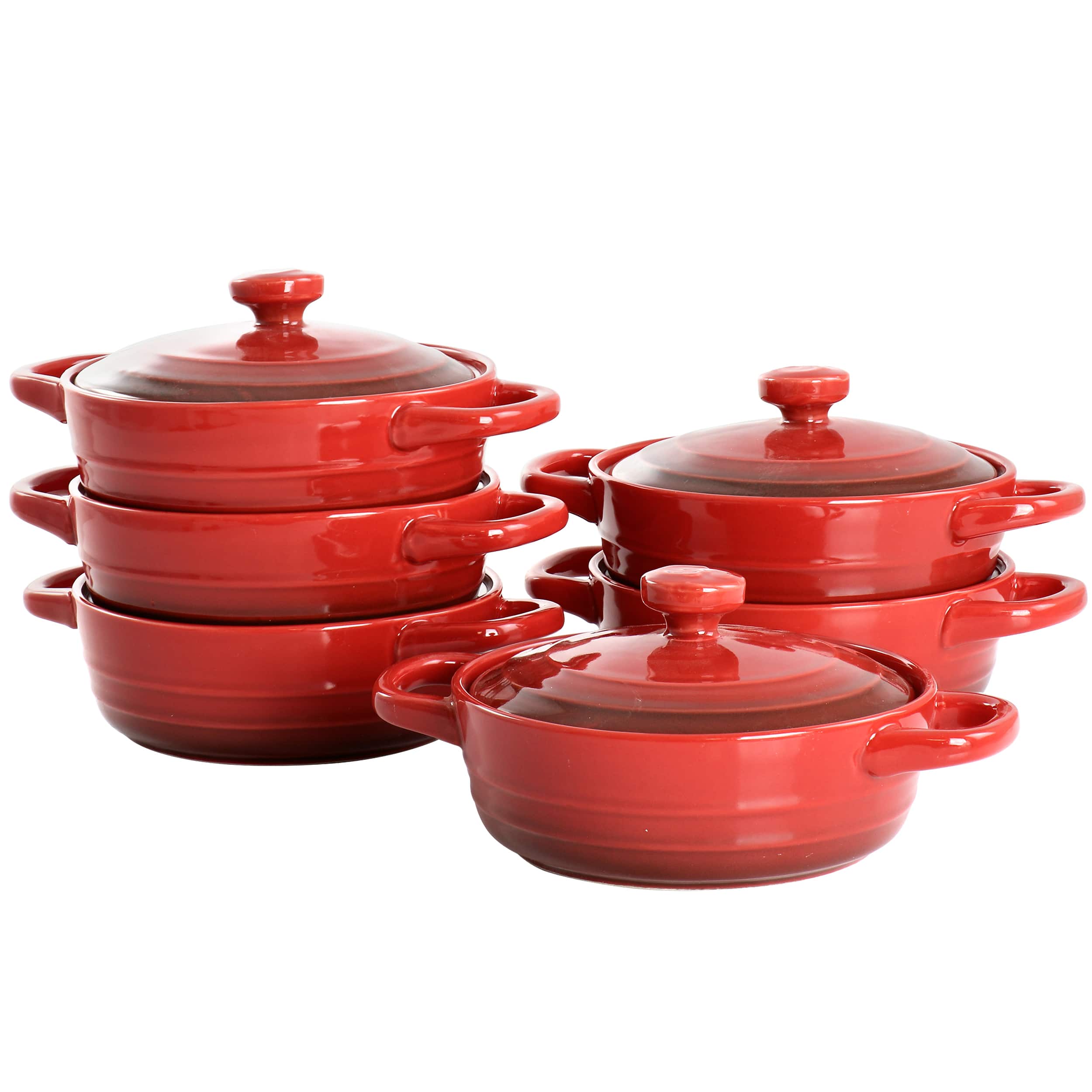 Crock-Pot - Crockpot Appleton 6 Piece 10 Ounce Stoneware Mini Casserole Set with Lid - Red