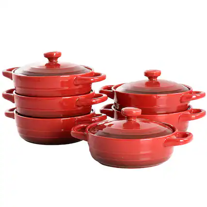 Front. Crock-Pot - Crockpot Appleton 6 Piece 10 Ounce Stoneware Mini Casserole Set in Red with Lid - Red.