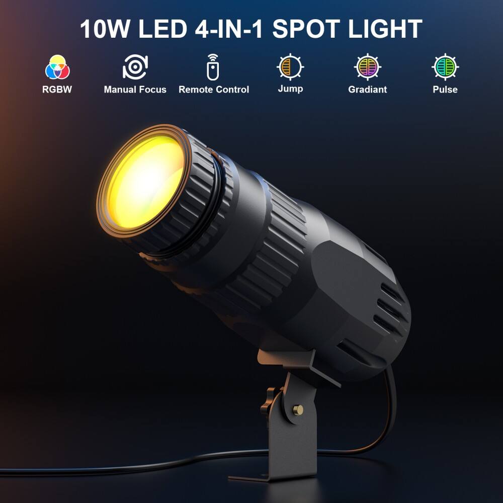 10W LED 4-IN-1 SPOT LIGHT

- RGBW
- Manual Focus
- Remote Control
- Jump
- Gradient
- Pulse