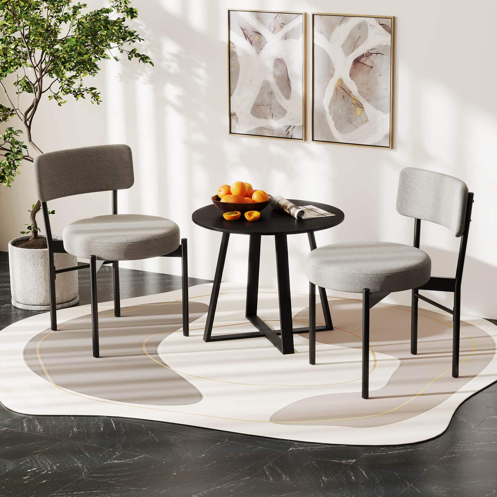 Back. Costway - Dining Chair Set of 4 with Curved Backrest Padded Seat & Metal Legs for Dining Room - Gray.