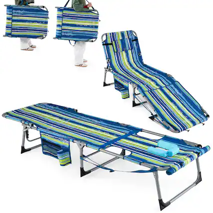 Front. Costway - Costway Outdoor Folding Chaise 4-Position Lounge Chair with Face Hole &Adjustable Footrest - Navy Blue.