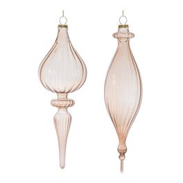 BreeBe - Ribbed Glass Finial Ornament (Set of 6) - Rose, Gold