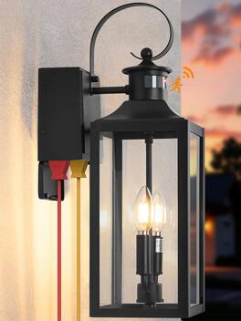 VEGA AUTOMOTIVE - 20 Motion Sensor Outdoor Lights With Gfci Outlet Dusk To Dawn Exterior Lighting Fixtures Porch Built in - Black 20 Inch Motion Sensor