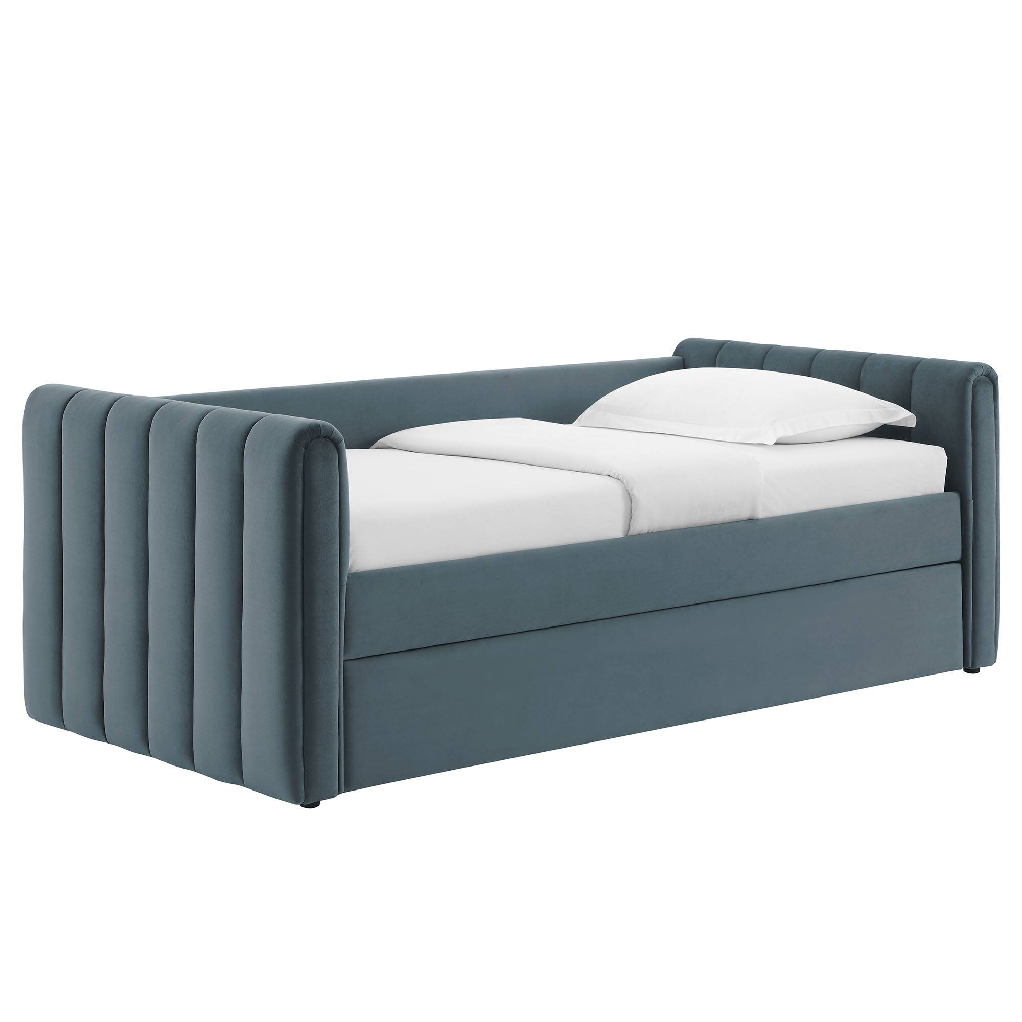 Angle. Modway - Veyla Channel Tufted Performance Velvet Twin Daybed With Trundle by Modway - Cadet Blue.