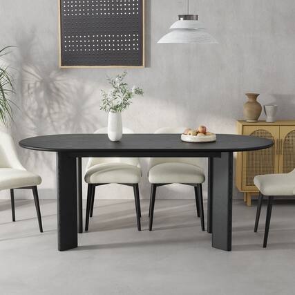 Front. Lirago - 67" Tapered-Leg Oval Dining Table - Black Finish Solid Wood, Seats 6, Elegant Kitchen Dining Table for Home Use - Black.