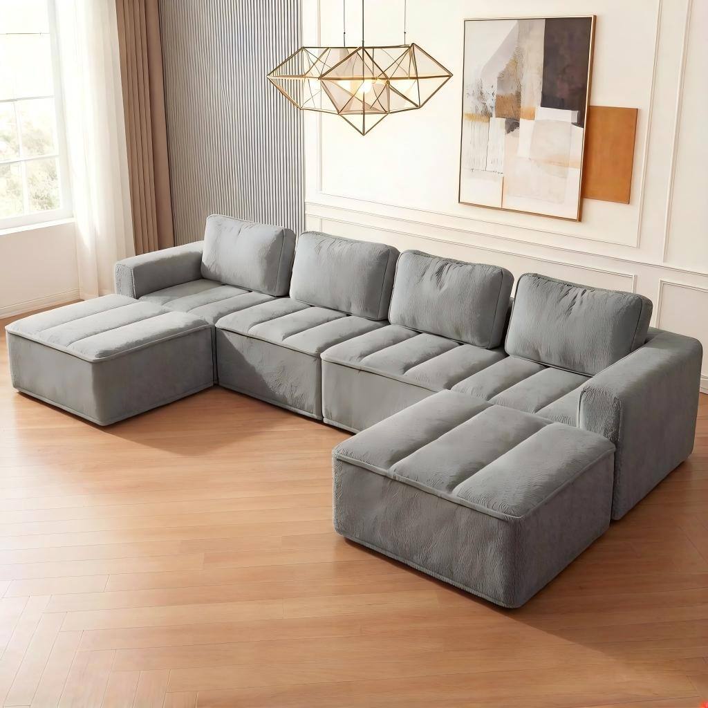 Front. Dyonery - Dyonery Lambskin modular compressed sofa, dark gray color, for six people - Grey.