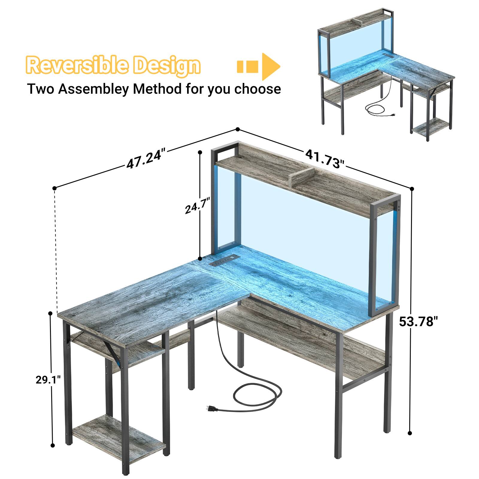 Reversible Design  
Two Assembly Method for you choose  

47.24"  
41.73"  
24.7"  
53.78"  
29.1"
