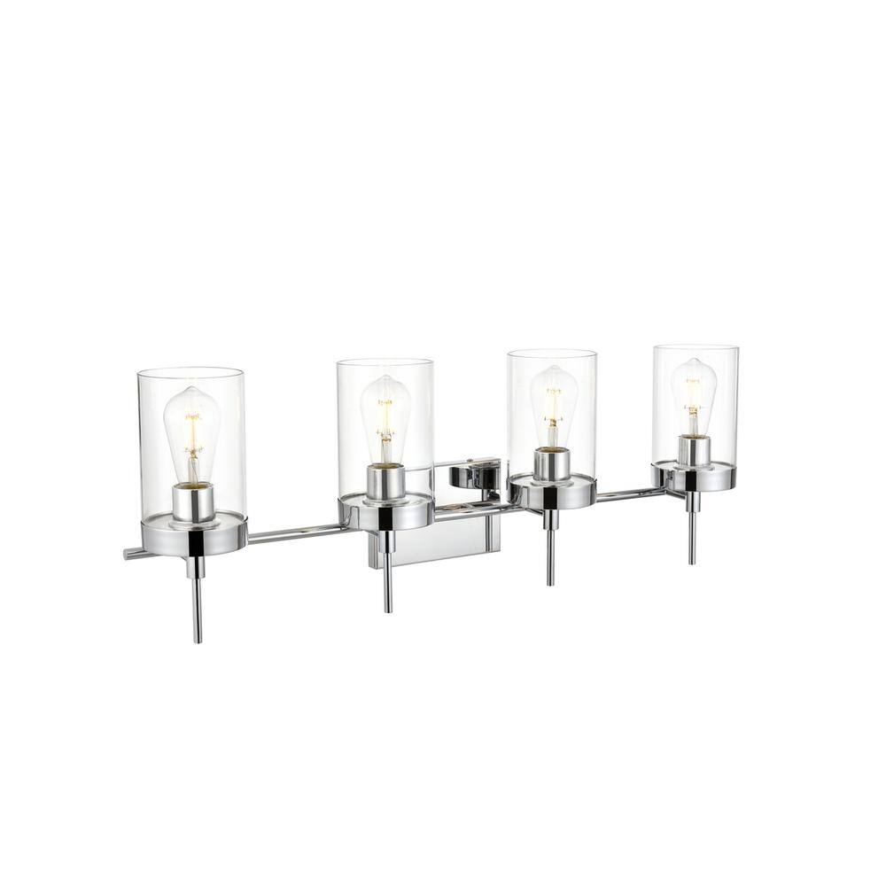 Back. Living District - Benny 4 light Chrome and Clear Bath Sconce - Chrome And Clear.