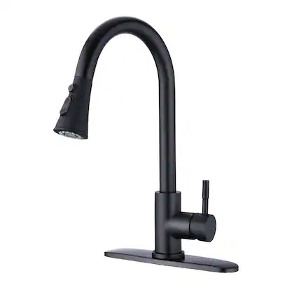 Front. Siljoy - Pull Down Kitchen Faucet with Sprayer Stainless Steel Matte Black - Matte Black.