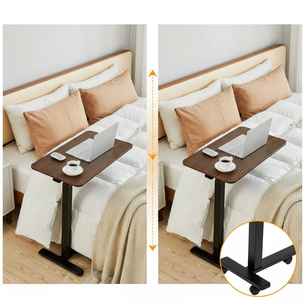 Left. ZUQIETA - ZUQIETA Adjustable Overbed Table - Medical & Home Use with Hidden Wheels, 28"x16" Walnut Brown - Walnut Brown Fixed.