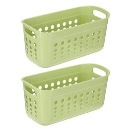 Unique Bargains - 2pcs Pantry Plastic Storage Baskets, 13.31x6.81x6.3", Stackable Organizer with Handle, for Shelves Bathroomss Closet - Green