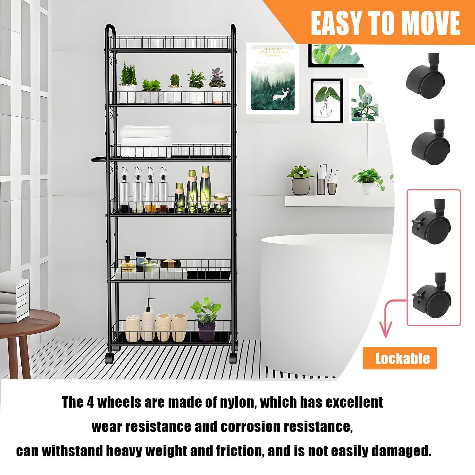 1.05 EASY TO MOVE

The 4 wheels are made of nylon, which has excellent wear resistance and corrosion resistance, can withstand heavy weight and friction, and is not easily damaged.

Lockable