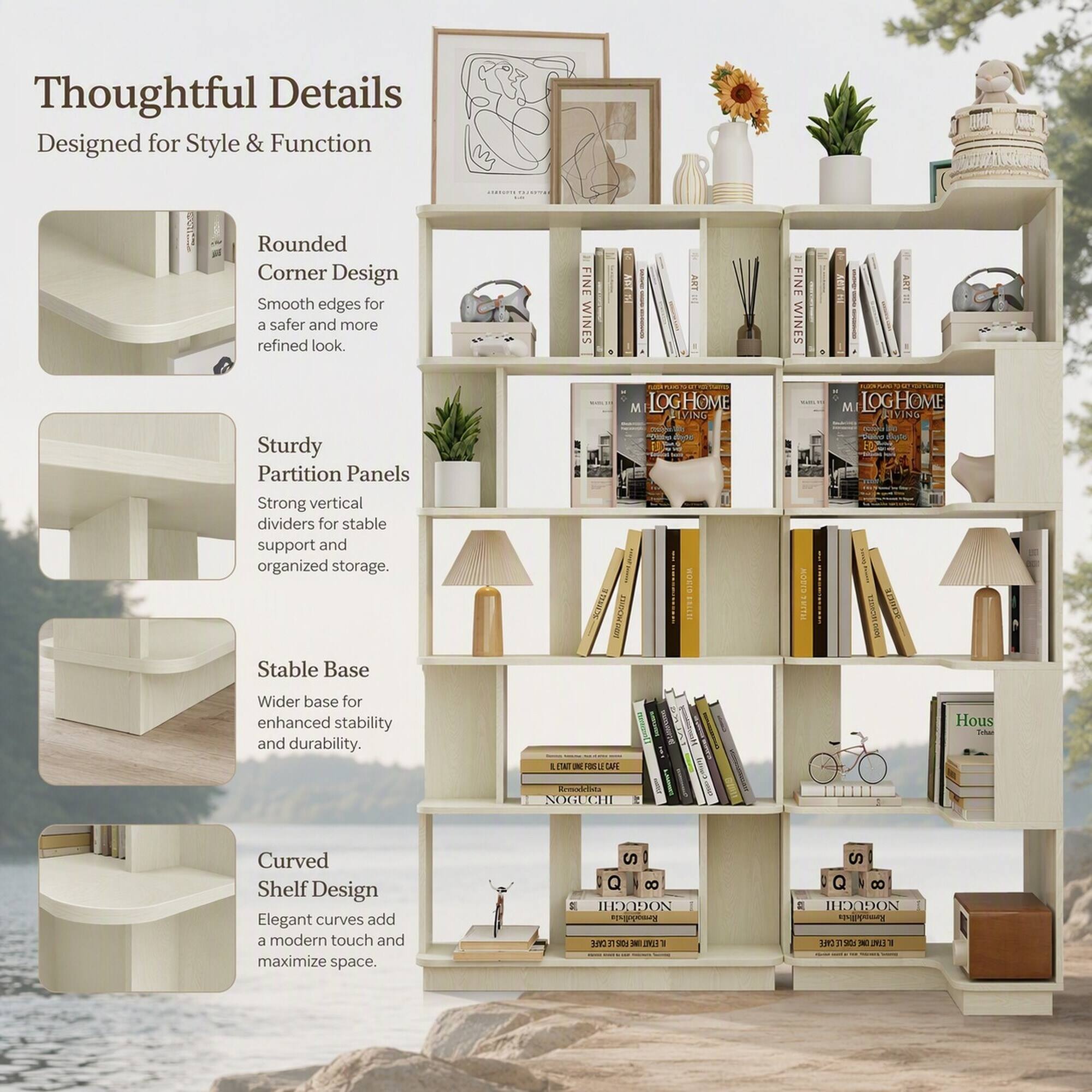 RYHNUYNE 53.15 in L Shaped Corner Bookshelf Set 2 Piece Free ...