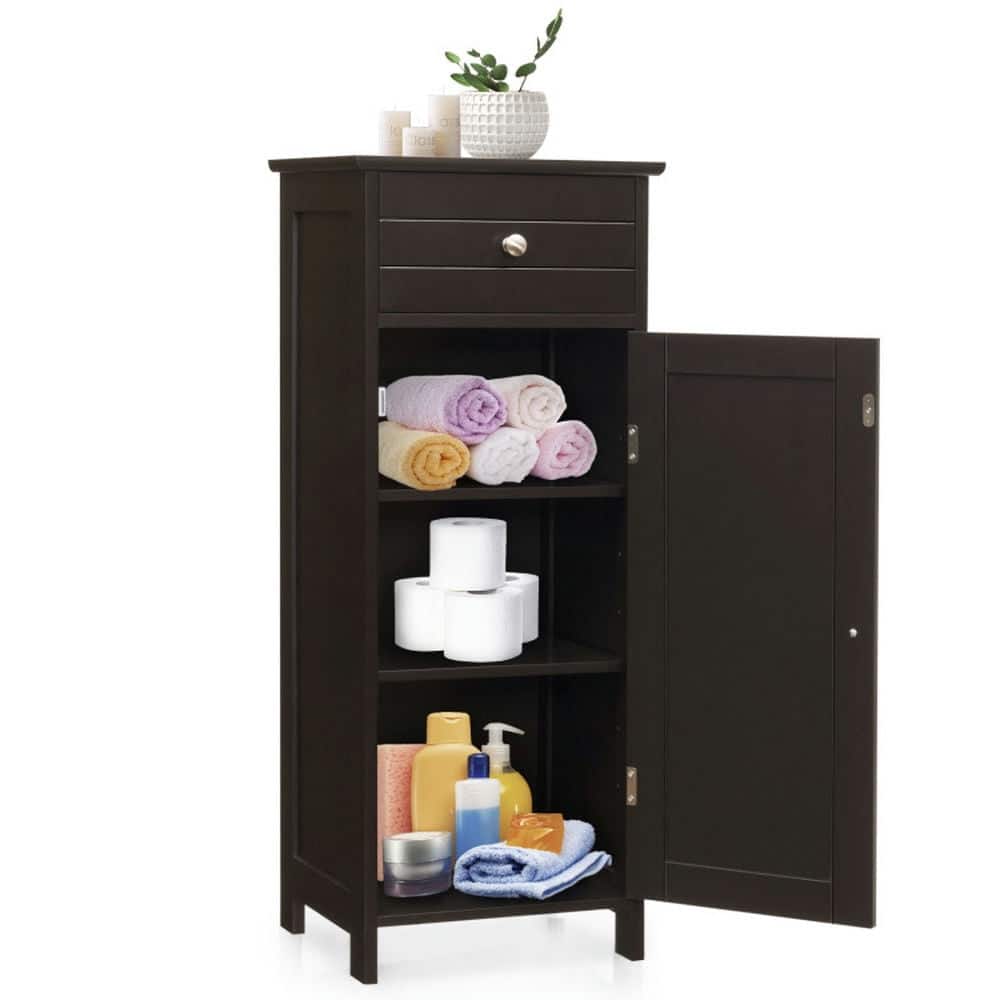 Kadyn - Wooden Storage Free-Standing Floor Cabinet with Drawer and Shelf- Bathroom Cabinets for Entryway Storage - Brown