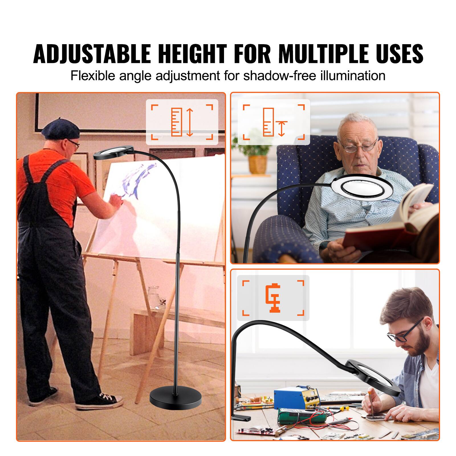 ADJUSTABLE HEIGHT FOR MULTIPLE USES  
Flexible angle adjustment for shadow-free illumination