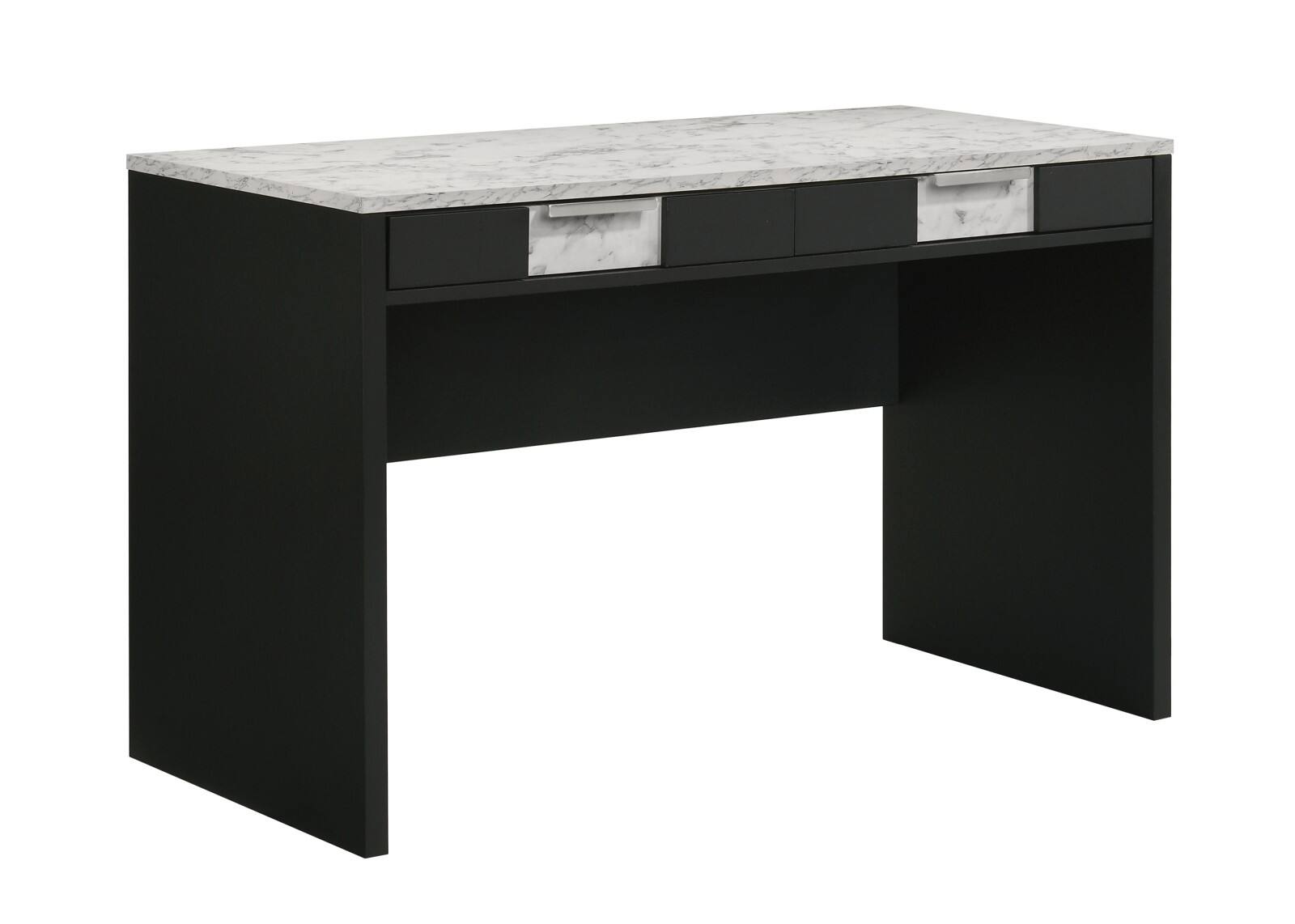 Front. Glintex - 47.9" Modern Writing Desk with Faux Marble Top, Integrated Storage Drawers, Sleek Finger Pulls, Durable Construction - Black,White.