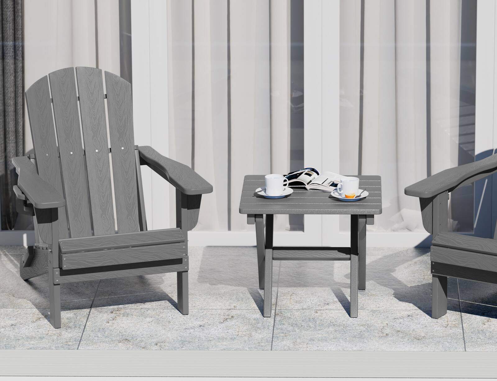Alt View 8. SERWALL - SERWALL Small Folding Side Table, HDPE Outdoor End Table, Gray - Gray.