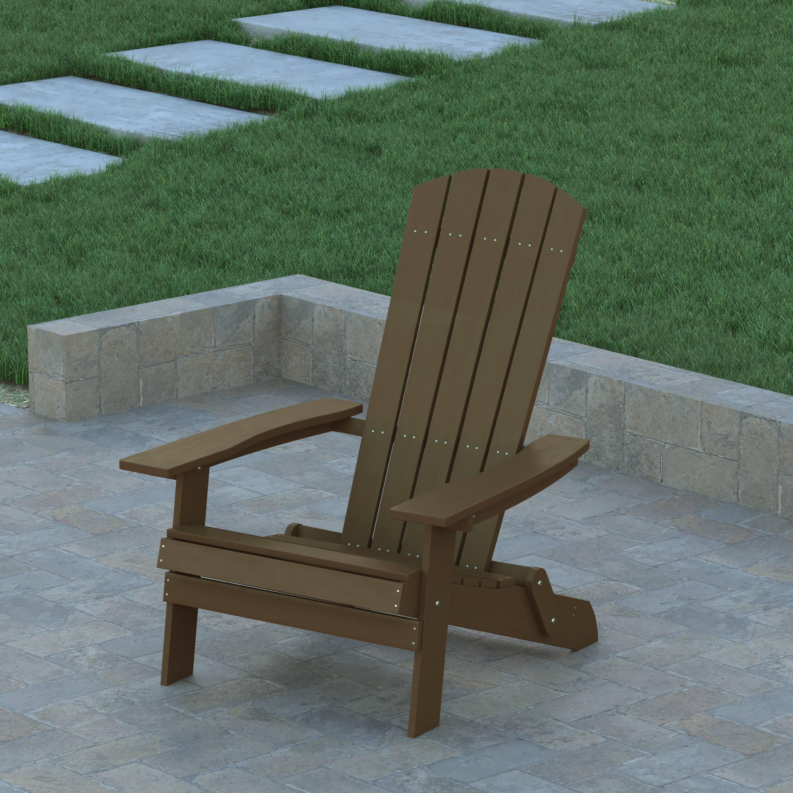 Alt View 4. Emma + Oliver - Haven Set of 2 Indoor/Outdoor Poly Resin Folding Adirondack Chairs, All-Weather Chairs for Porch, Patio, or Sunroom - Mahogany.