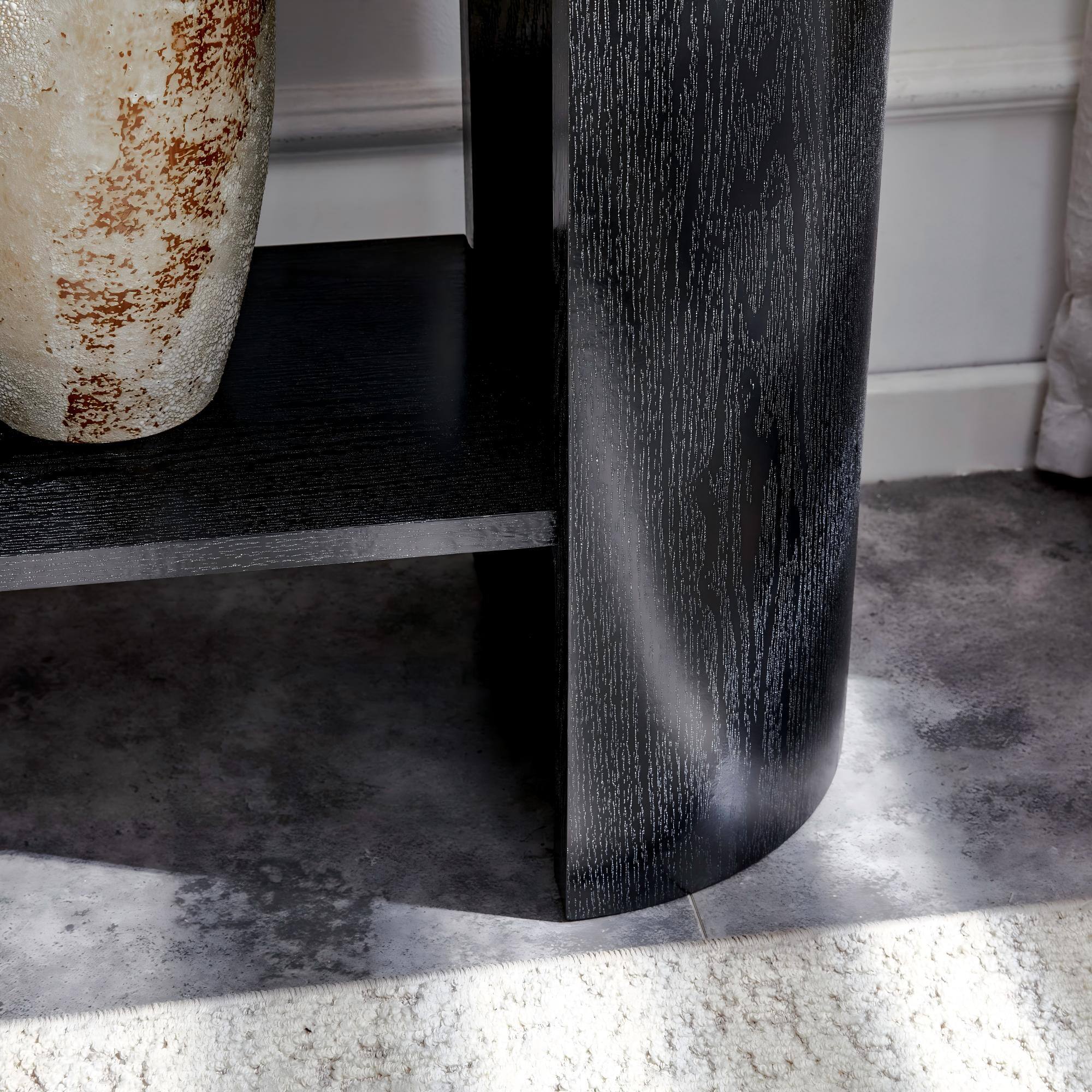 Alt View 6. Loheer - Loheer- Black Wood Grain Curved Foyer Table 4.43x1.15x2.53 ft Minimalist Sofa Side Console for Small Space Living Room - Black.