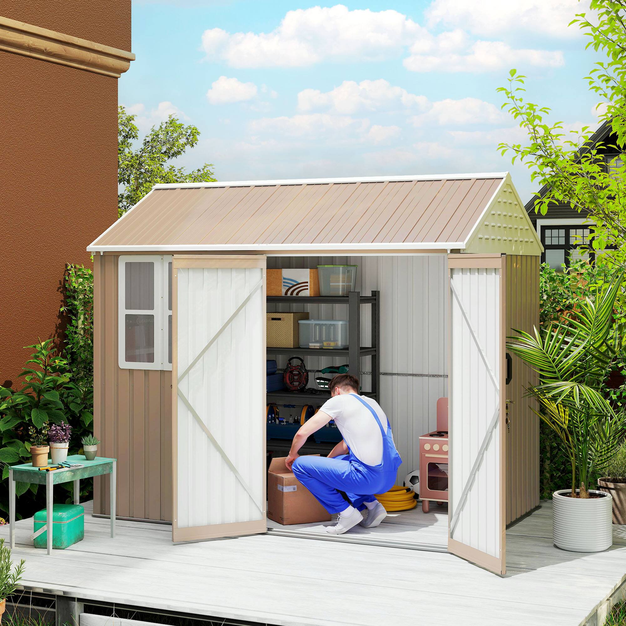 Alt View 1. Outsunny - x 6' Metal Garden Storage Shed, Extra Large Outdoor Tool Storage House w/ Doors.