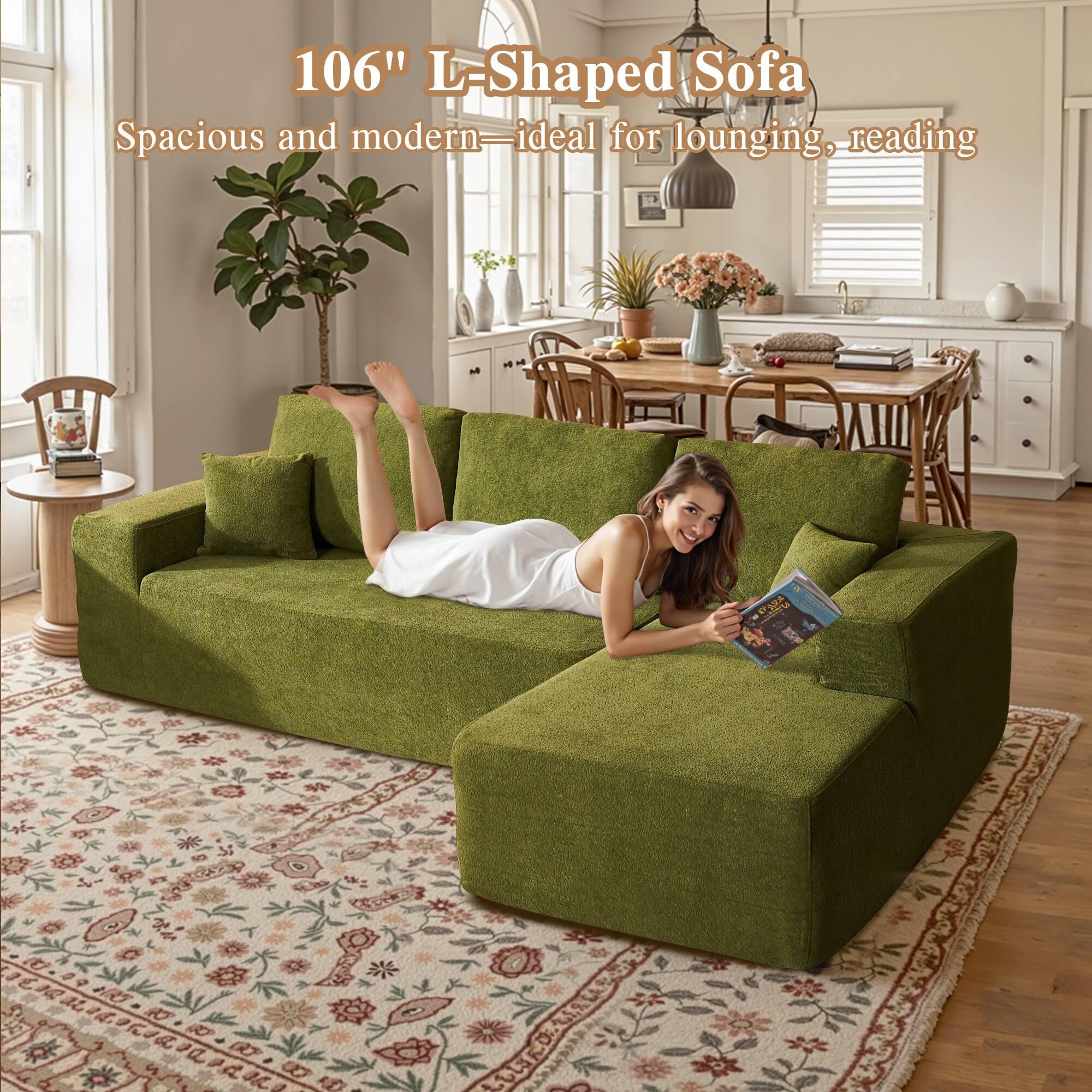 106" L-Shaped Sofa  
Spacious and modern—ideal for lounging, reading