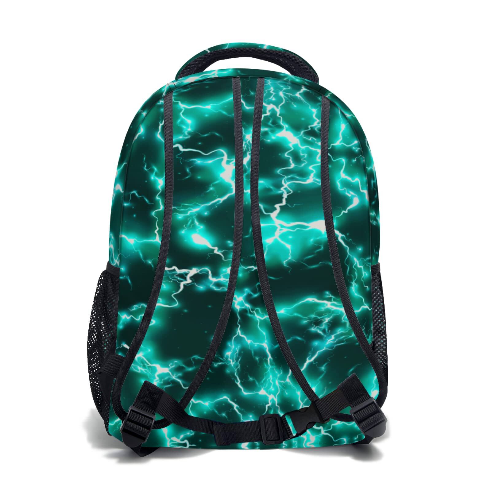 Left. Cozy Serene - Teal Backpack For Cool Lightning Durable Casual Basic Bookbag Green Lightweight School Bag Teens Students Travel Daypack - Lightning 1.