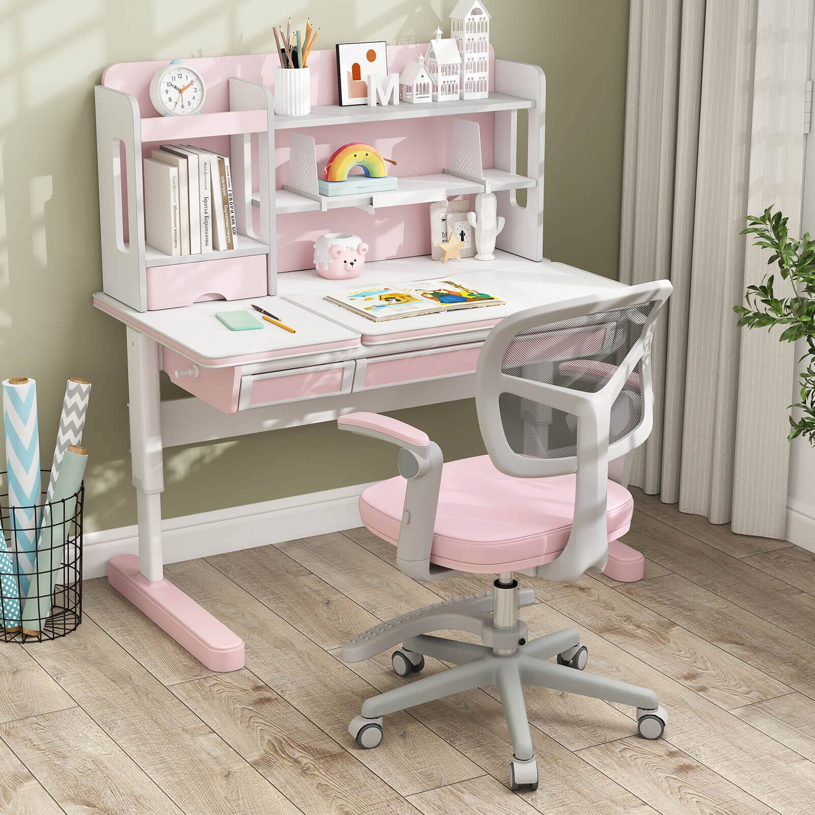 Alt View 4. Costway - Costway Kids Desk Chair Children Study Chair with Adjustable Height, Armrest & Footrest - Pink.