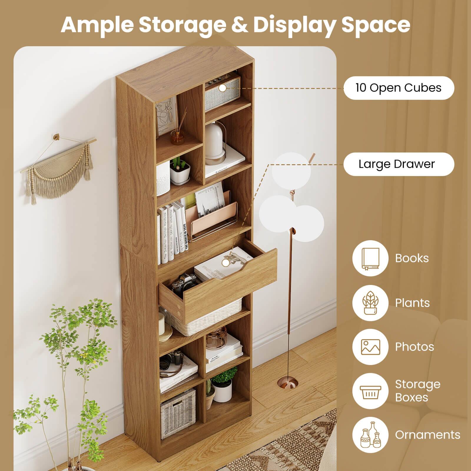 Ample Storage & Display Space

10 Open Cubes  
Large Drawer

- Books  
- Plants  
- Photos  
- Storage Boxes  
- Ornaments