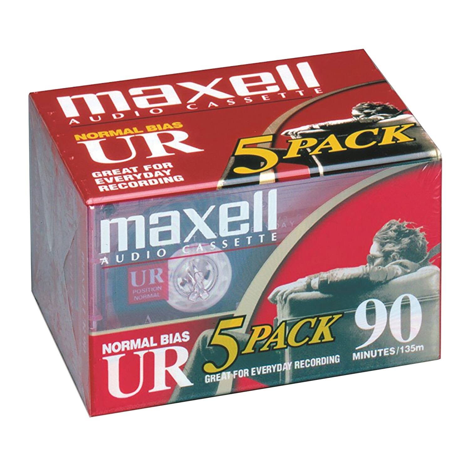 Maxell 108562 UR 90 5PK Normal Bias Audio Cassettes 90 Minute With