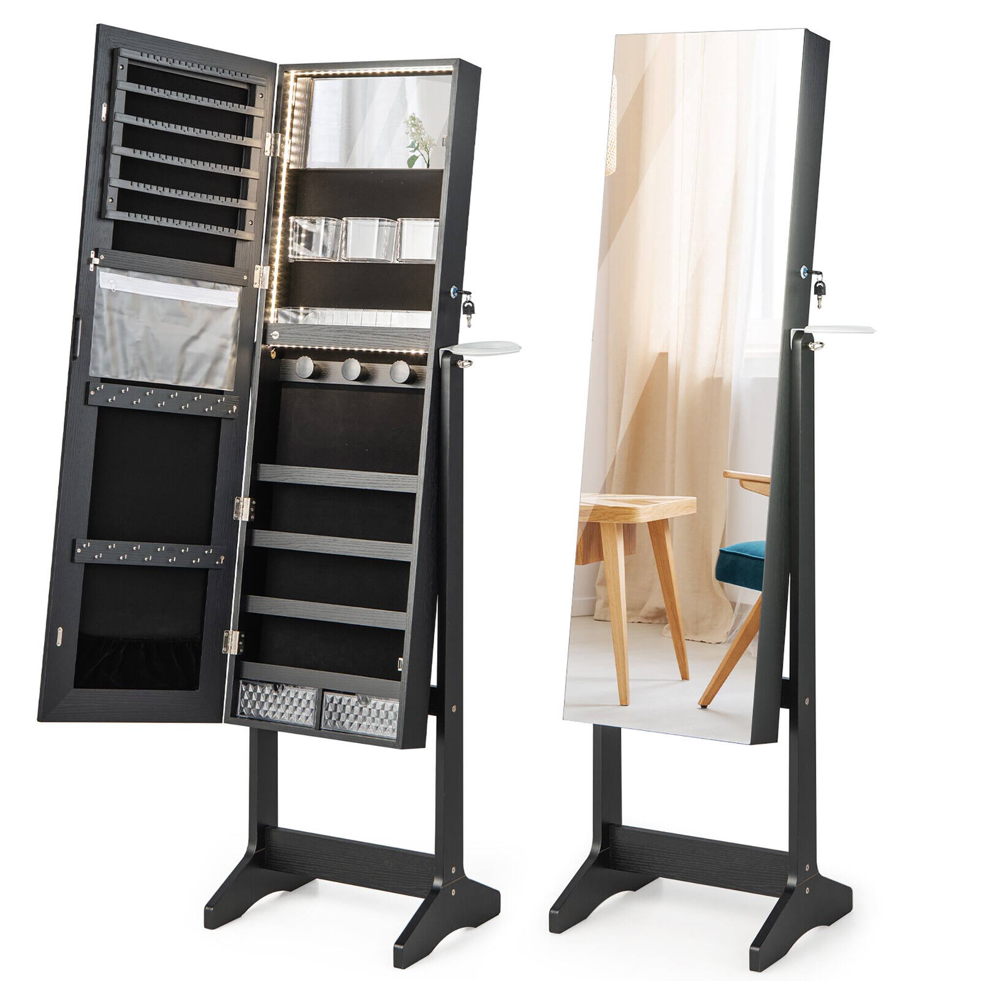Alt View 9. Gymax - Gymax Standing Jewelry Cabinet Full Length Mirror Lockable w/ 3-Color LED Lights Black - Black.