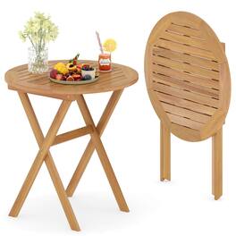 Costway - Outdoor Side Table with Slatted Tabletop & X-Shaped Structure Coffee Table - Brown